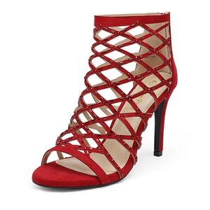 Dream Pairs Strappy Rhinestone Stilleto Cage Sandals; Red; Size 9.5